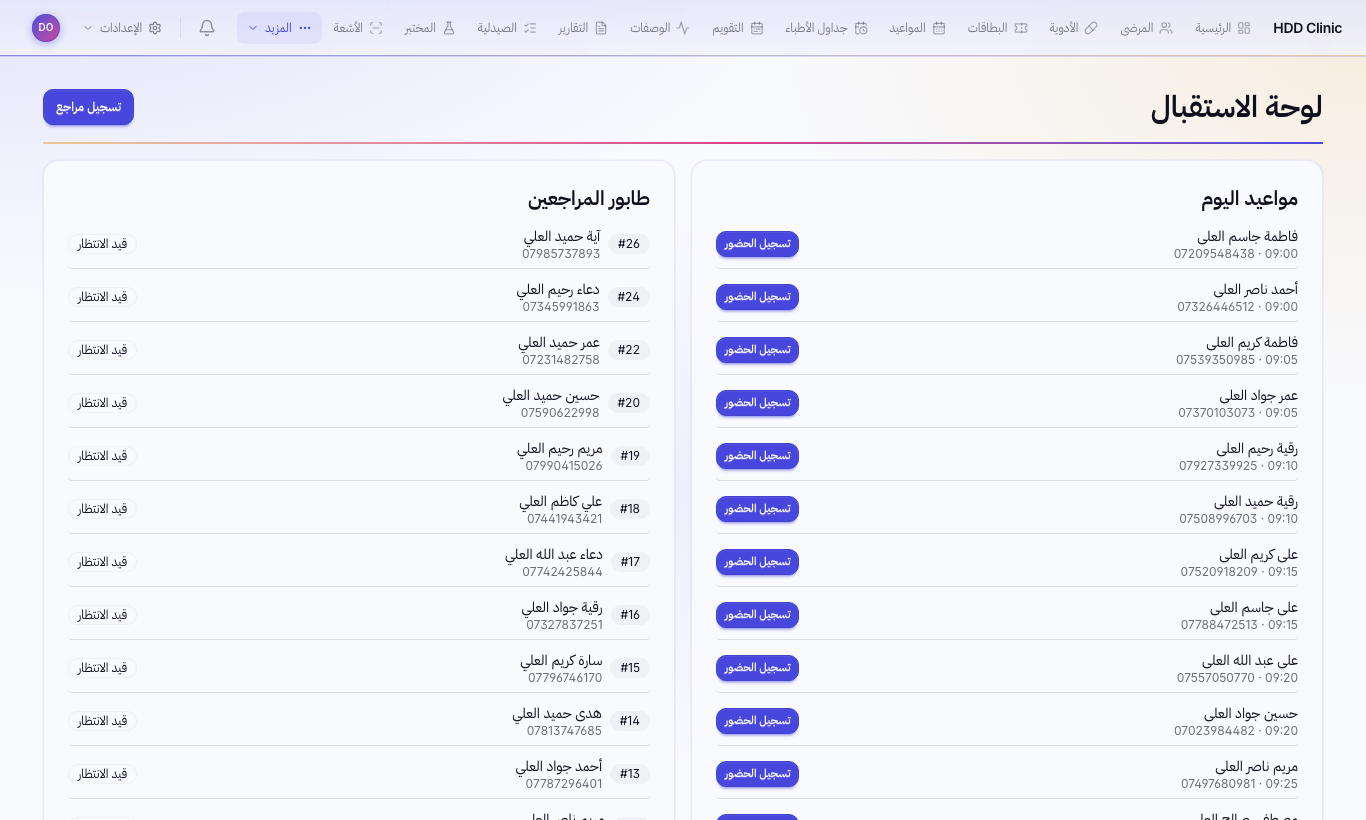 لوحة الاستقبال