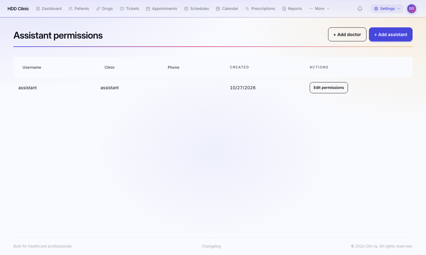 Permissions page